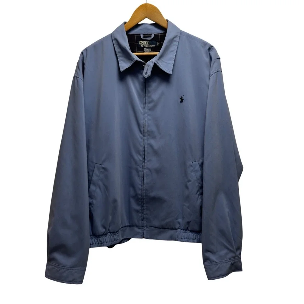 Polo Ralph Lauren Men's Sz XL Blue Zip Plaid Lined Pony Harrington Bomber Jacket